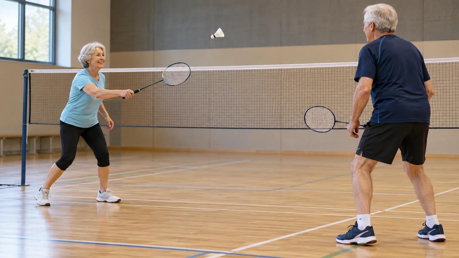 Passendes Bild zum Beitrag Badminton ab 60: Hallenschuhe, kurze Ballwechsel und gute Pausen