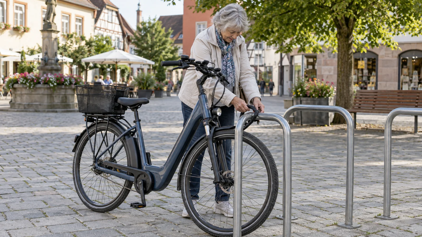 Passendes Bild zum Beitrag E-Bike ab 60 abstellen und abschließen: fester Stand, Schloss und kurzer Check