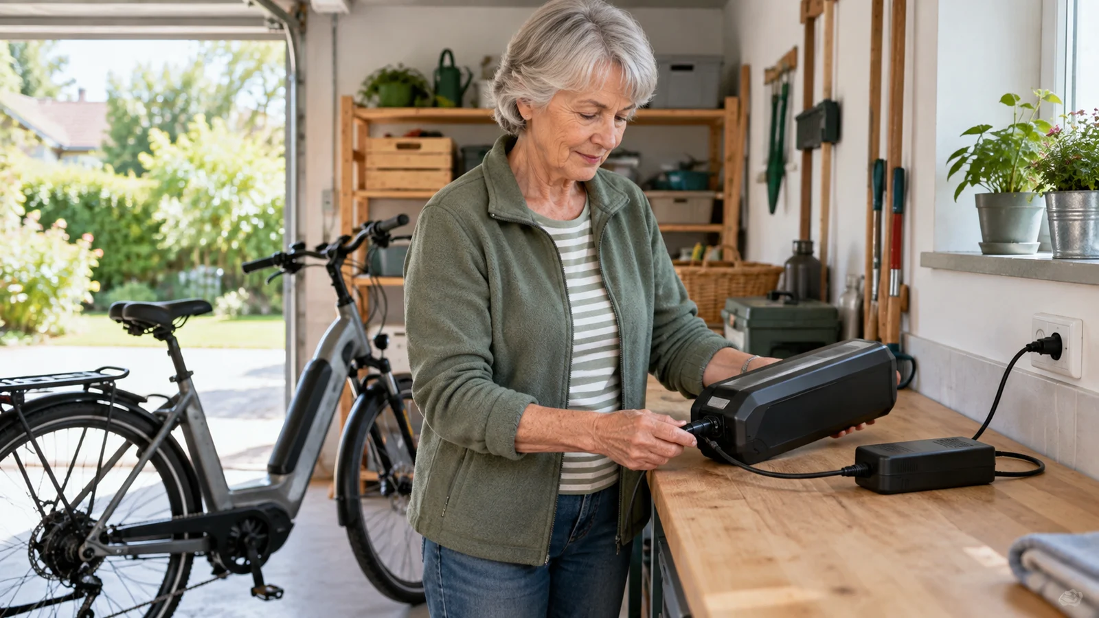 Passendes Bild zum Beitrag E-Bike-Akku ab 60 sicher laden: Steckdose, Temperatur und Lagerung im Blick