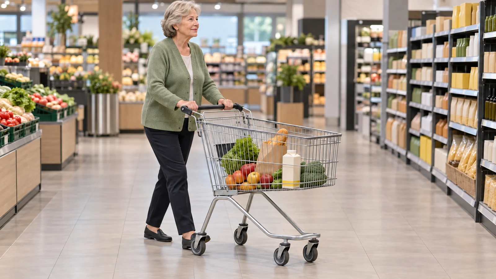 Passendes Bild zum Beitrag Einkaufswagen im Supermarkt ab 60: Rollen prüfen, ruhig lenken und gezielt beladen