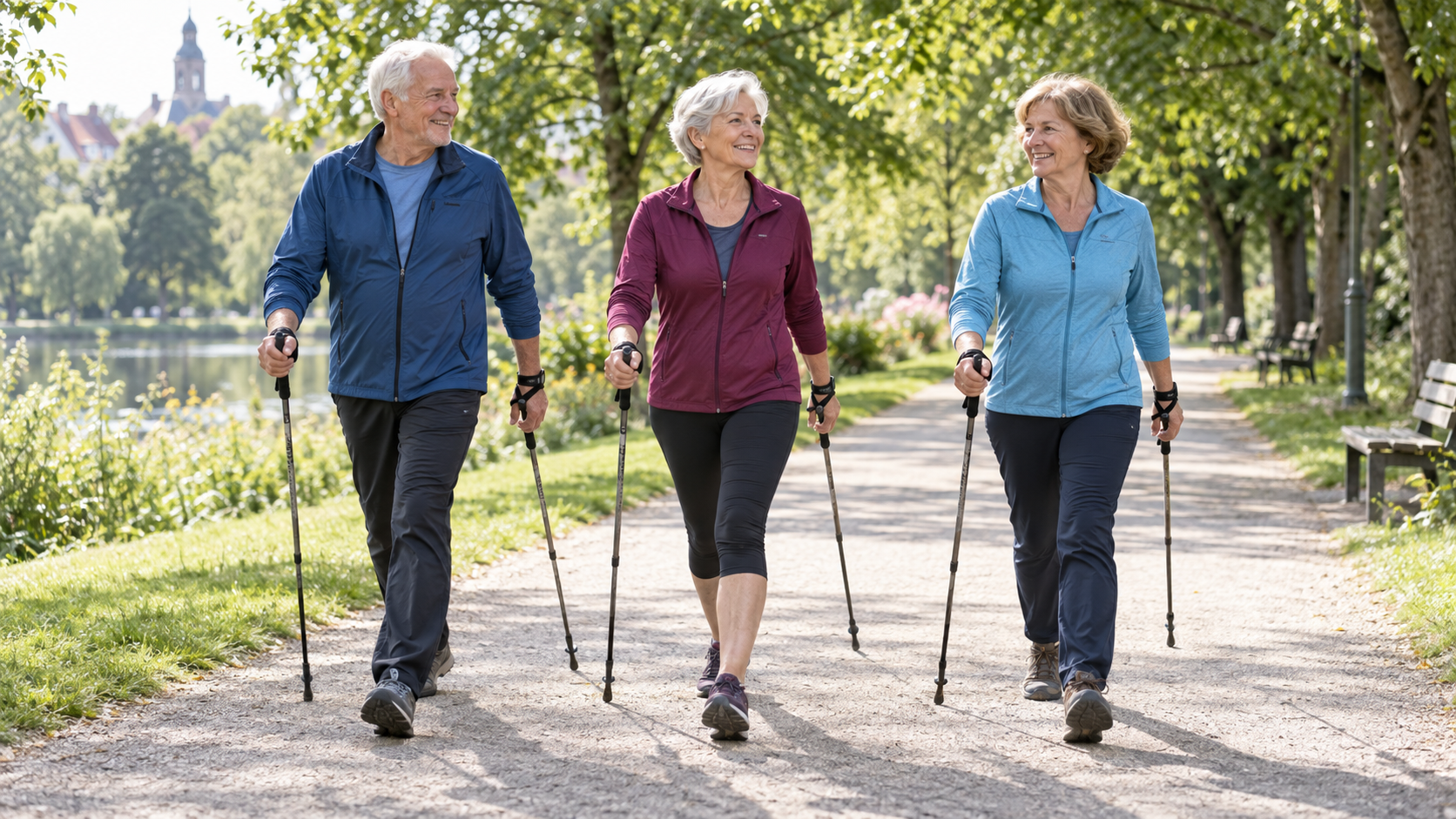 Passendes Bild zum Beitrag Nordic Walking ab 60: Technik, Stocklänge und 30-Minuten-Einstieg