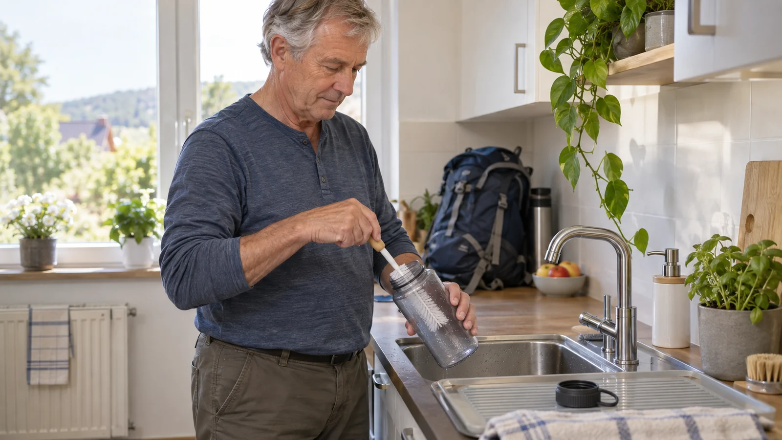 Passendes Bild zum Beitrag Trinkflasche fürs Wandern ab 60: reinigen, trocknen und den Verschluss prüfen