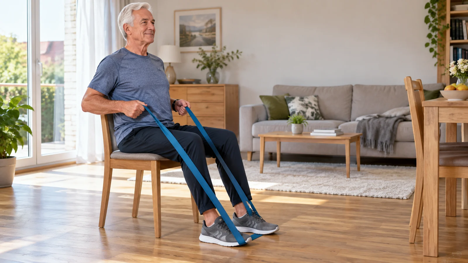Passendes Bild zum Beitrag Widerstandsband ab 60: einfache Übungen im Sitzen und Stehen sicher planen